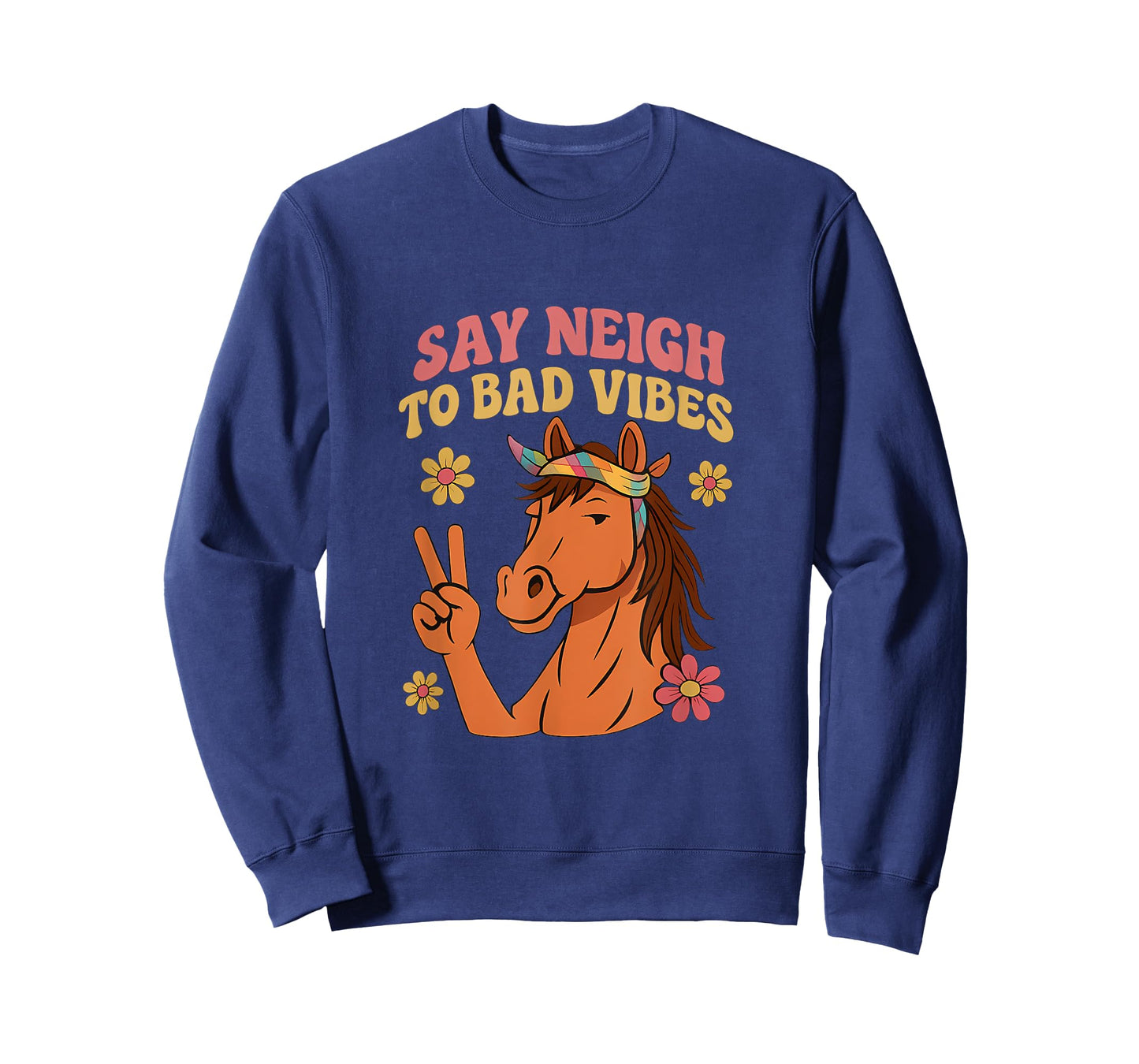 Say Neigh To Bad Vibes Retro Horse Peace Sign T-Shirt