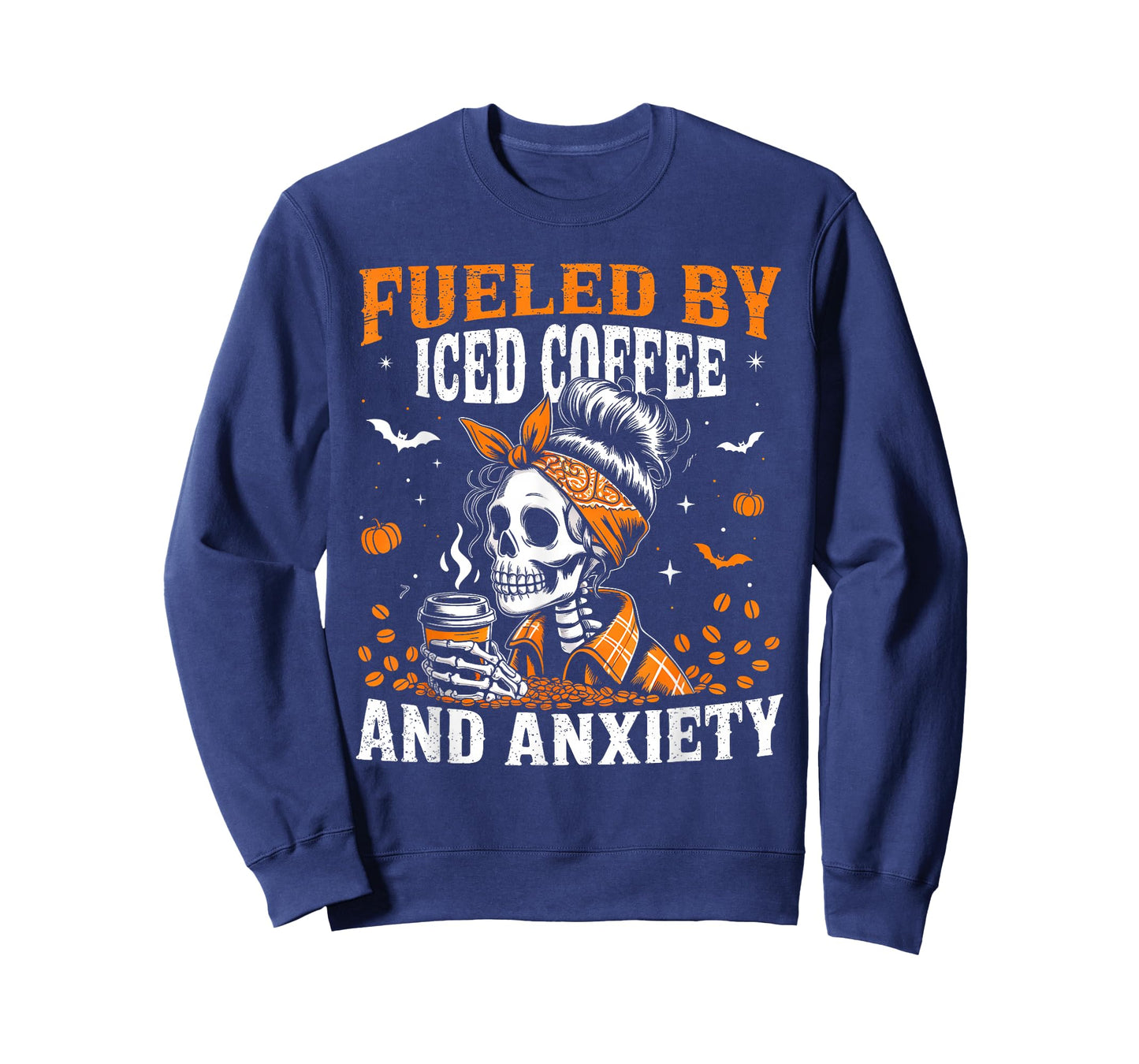 Fueled by Iced Coffee and Anxiety Funny Coffee Halloween T-Shirt