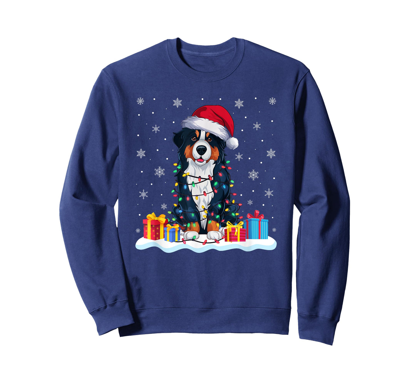 Bernese Mountain Dog Santa Hat Christmas Tree Light Xmas Pj Men Women Kids T-Shirt