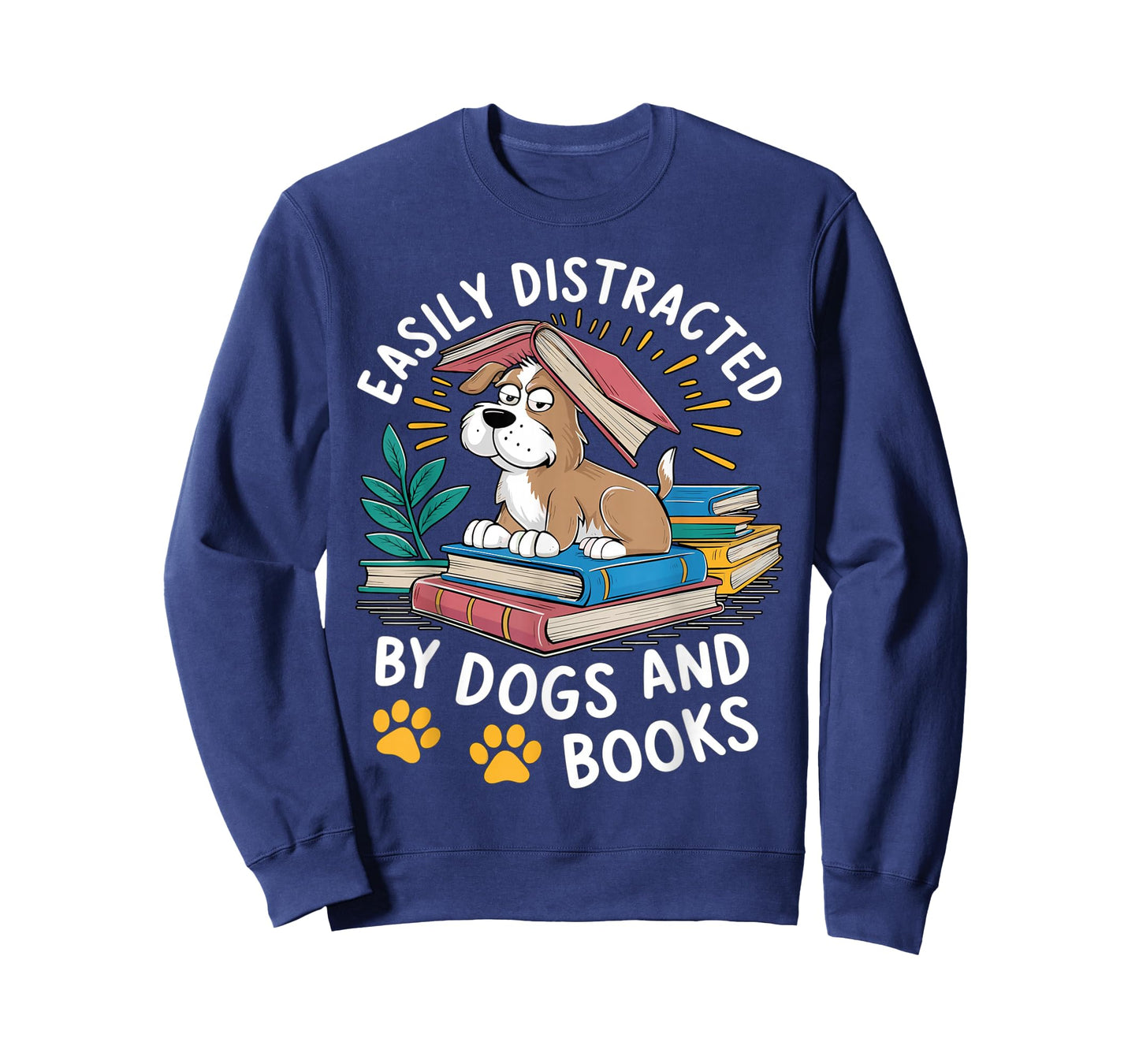 Easily Distracted by Dogs And Books Funny Pets Books Lovers T-Shirt