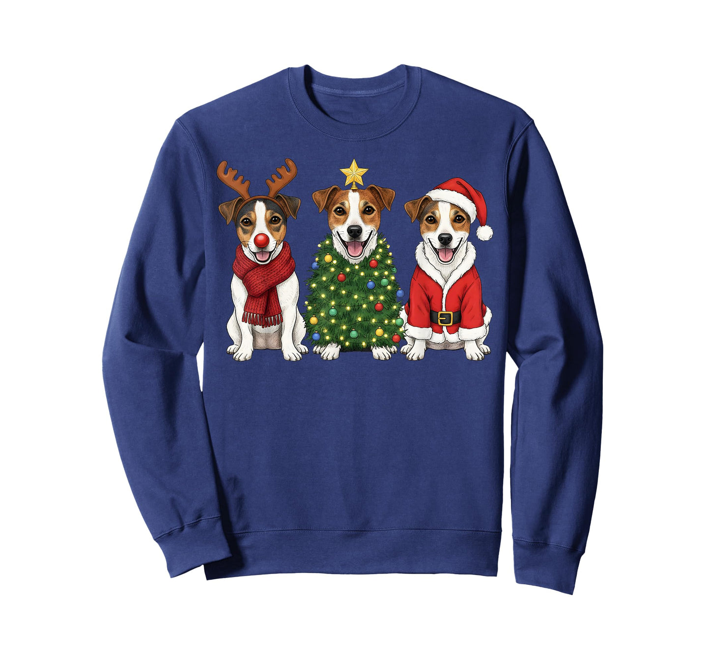 Retro Christmas Jack Russell Terrier Santa Reindeer Dog T-Shirt