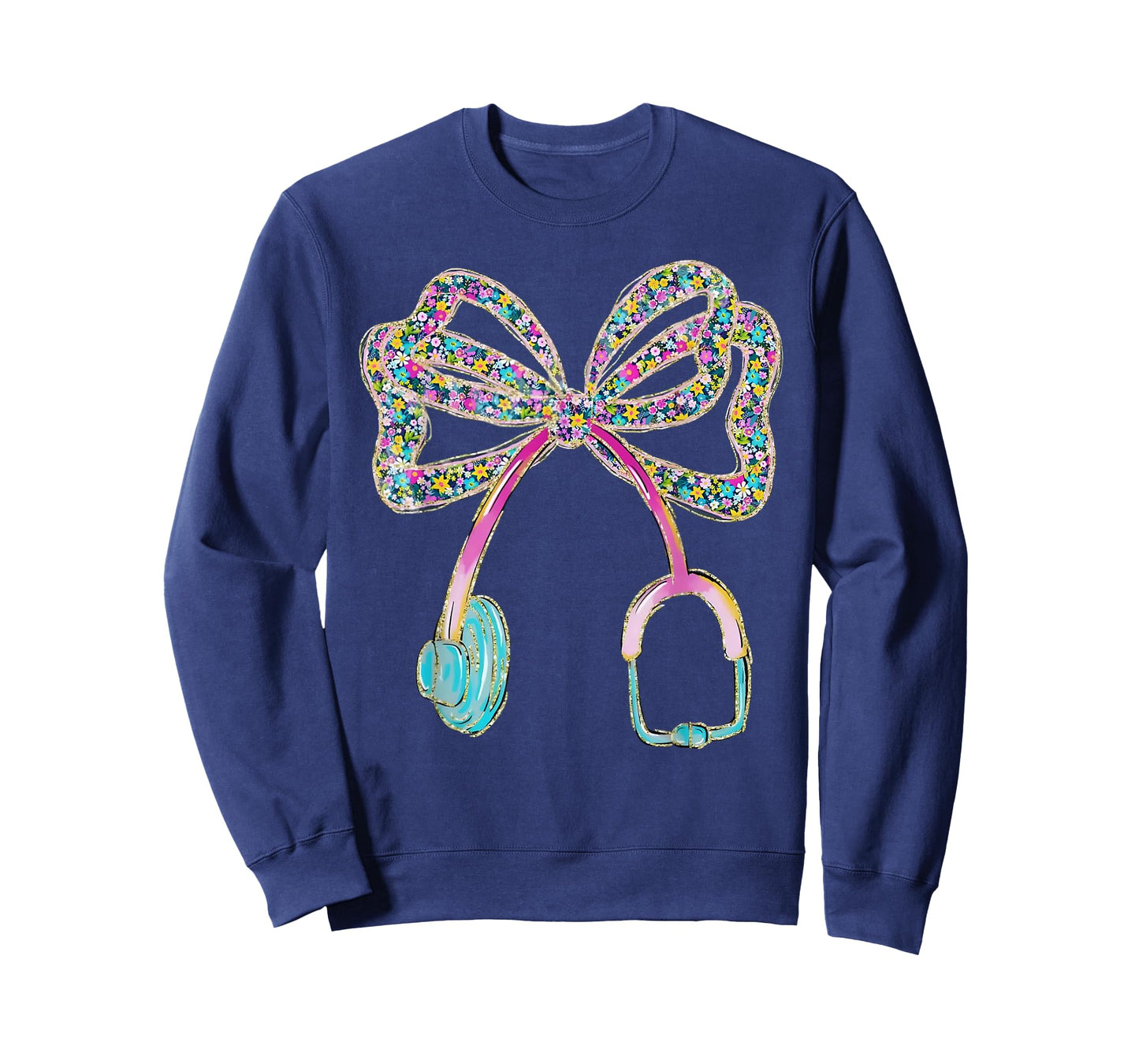 Floral Blue Coquette Bow Nurse Stethoscope Nursing Doctor T-Shirt