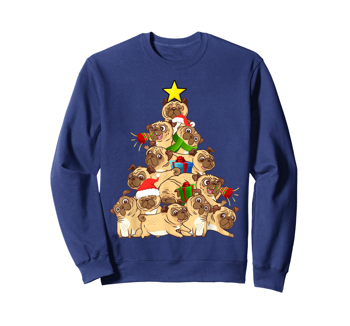 Pug Dogs Tree Christmas Sweater Xmas Pet Animal Dog Gifts T-Shirt for Men Women Kids