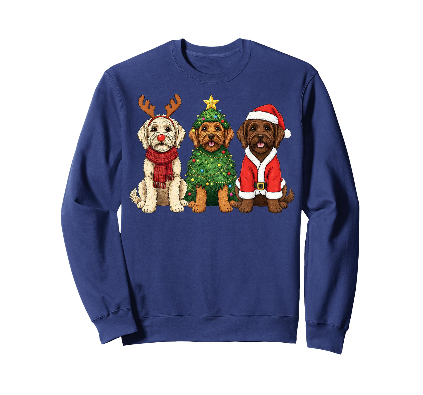 Retro Christmas Labradoodle Santa Reindeer Dog Lover T-Shirt