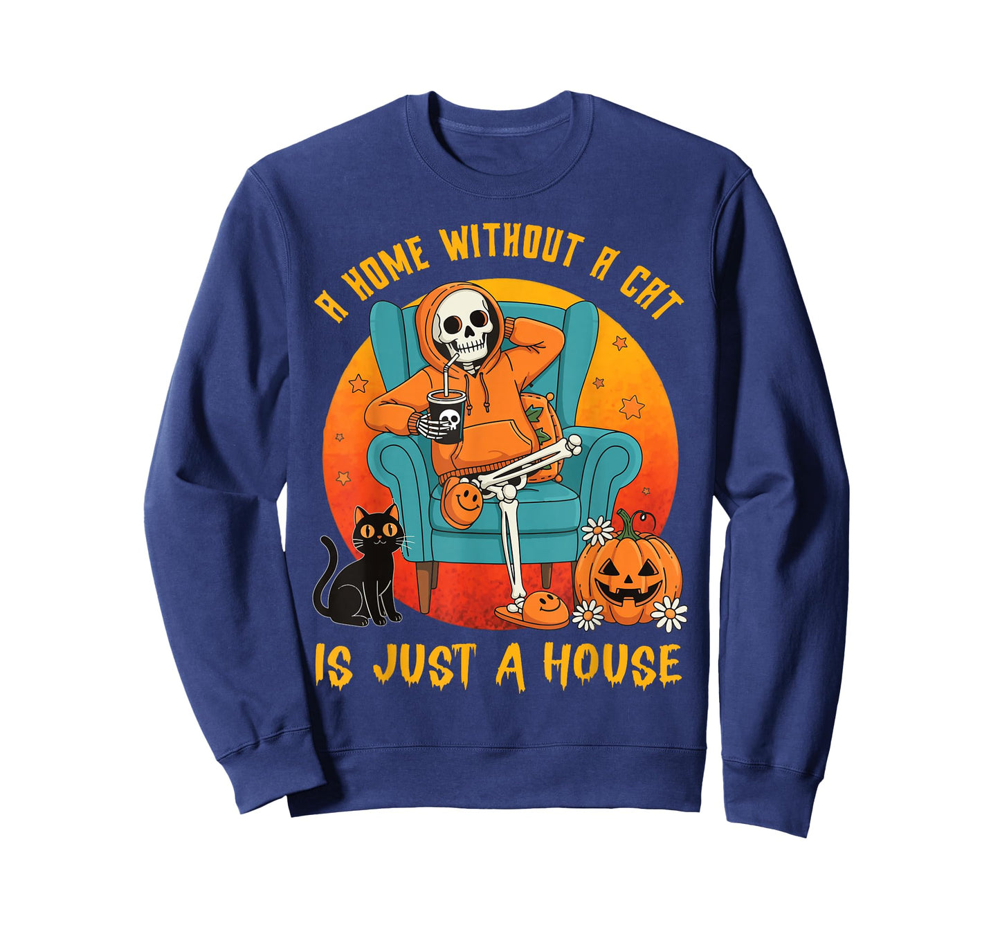 Spooky Skeleton Halloween A Home Without a Black Cat Pumpkin T-Shirt