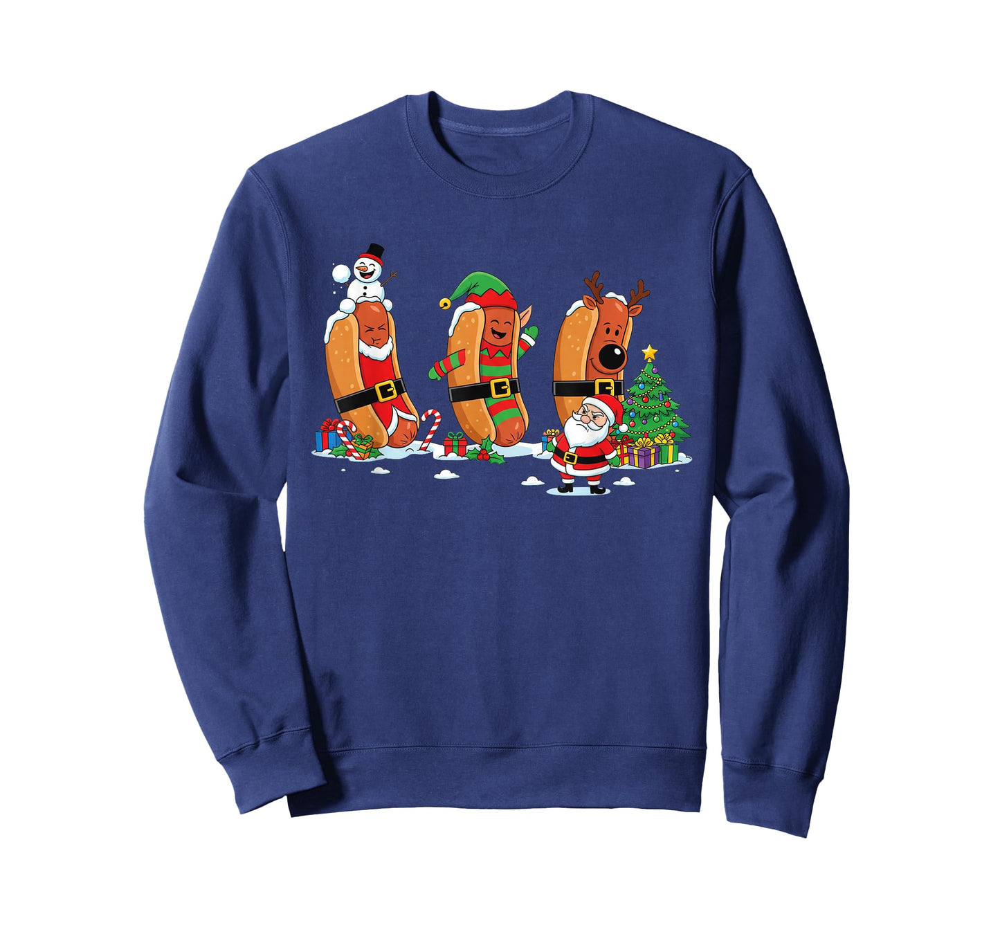 Funny Hotdog Santa Elf Snowman Christmas Kids Womens Mens T-Shirt