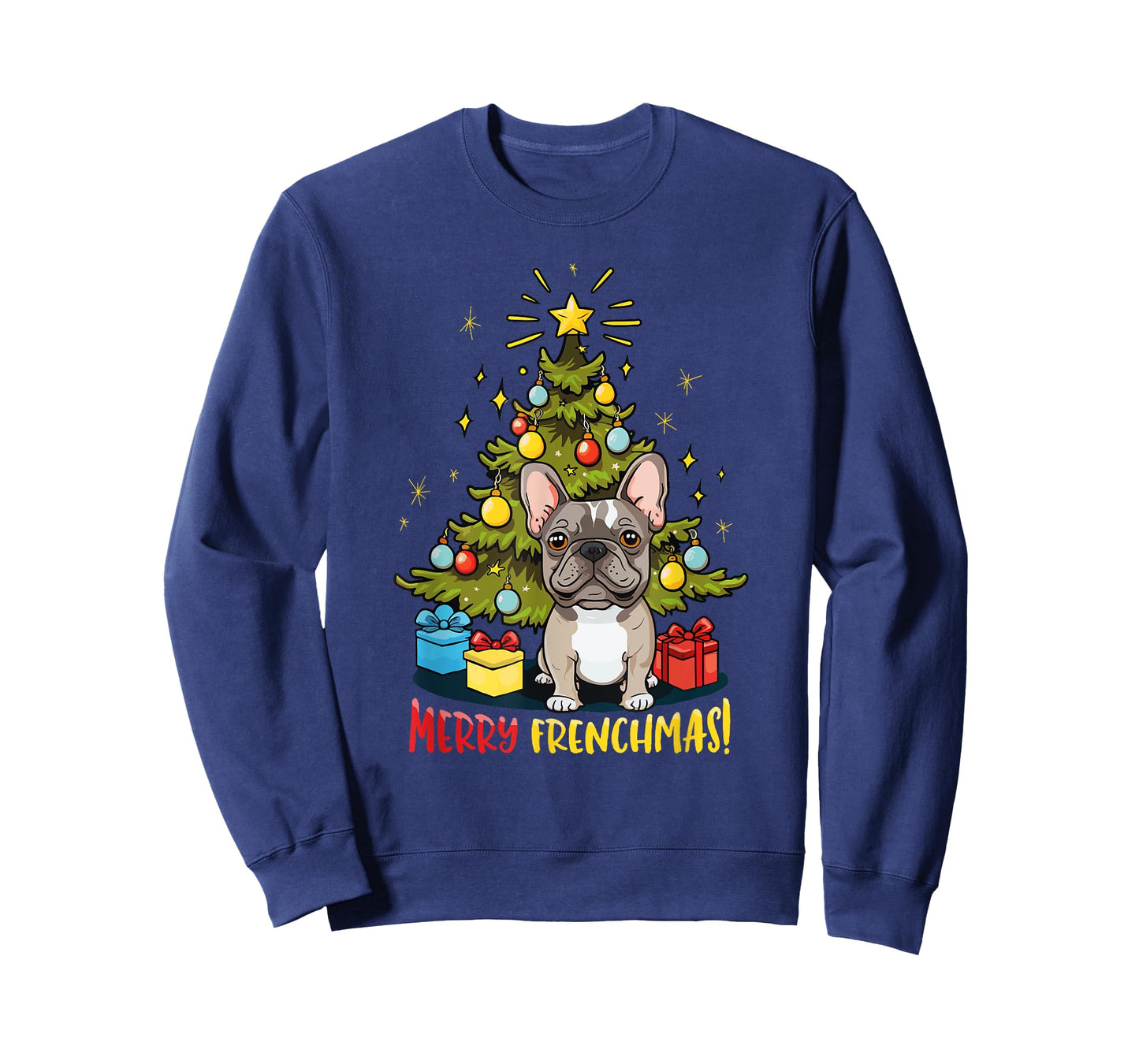 Funny French Bulldog With Christmas Tree T-Shirt for Men Women Kids