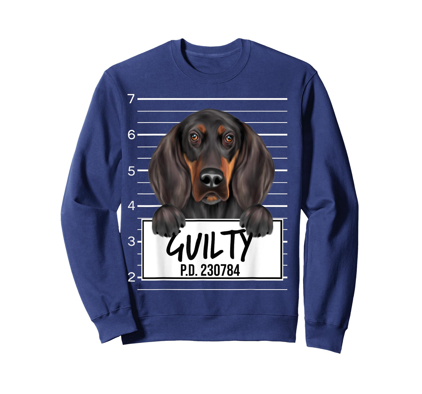 Funny Black and Tan Coonhound Mugshot Guilty Dog T-Shirt for Men Women Girls Kids