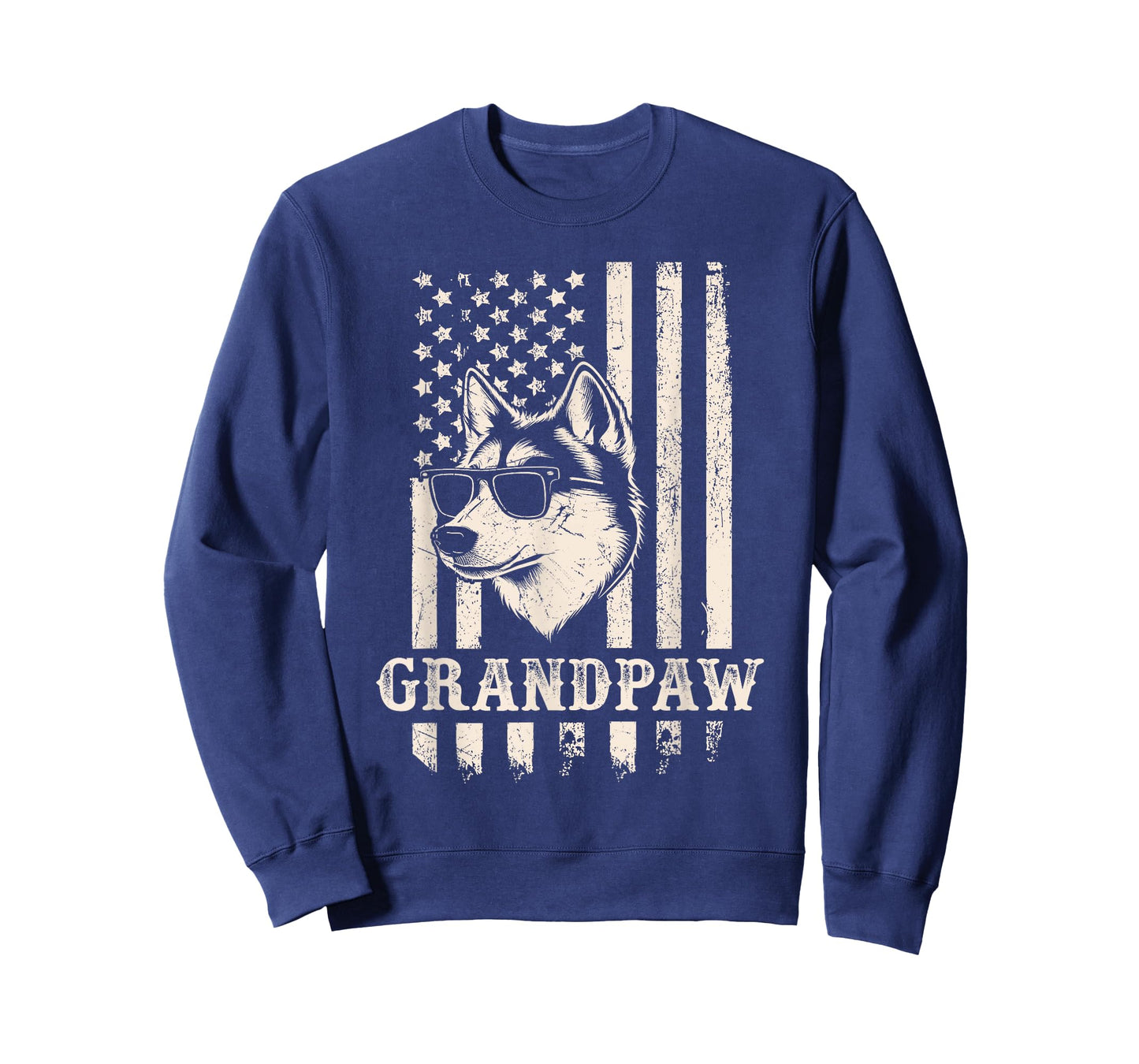 Grandpaw Husky American Flag Sunglasses Retro Dog Grandpa T-Shirt