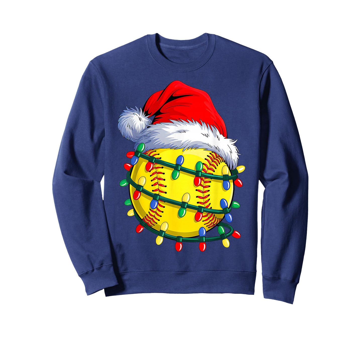 Softball Ball Santa Hat Christmas Softball Xmas Lights T-Shirt