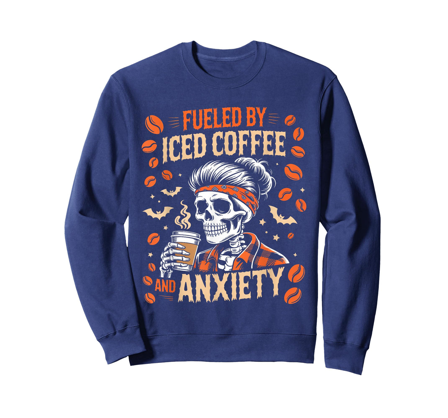 Fueled by Iced Coffee and Anxiety Funny Coffee Halloween T-Shirt