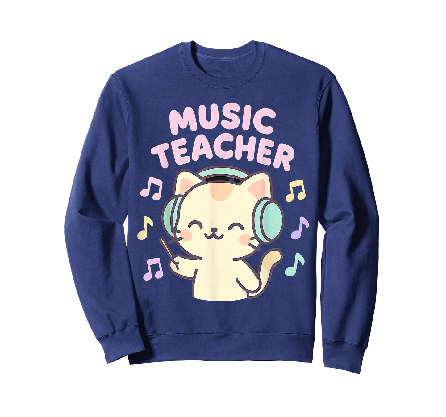 Cute Kawaii Cat Music Elementary Teacher Headphones Design T-Shirt