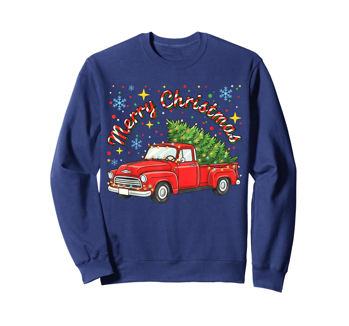 Vintage Merry Christmas Red Truck Xmas Tree Family T-Shirt