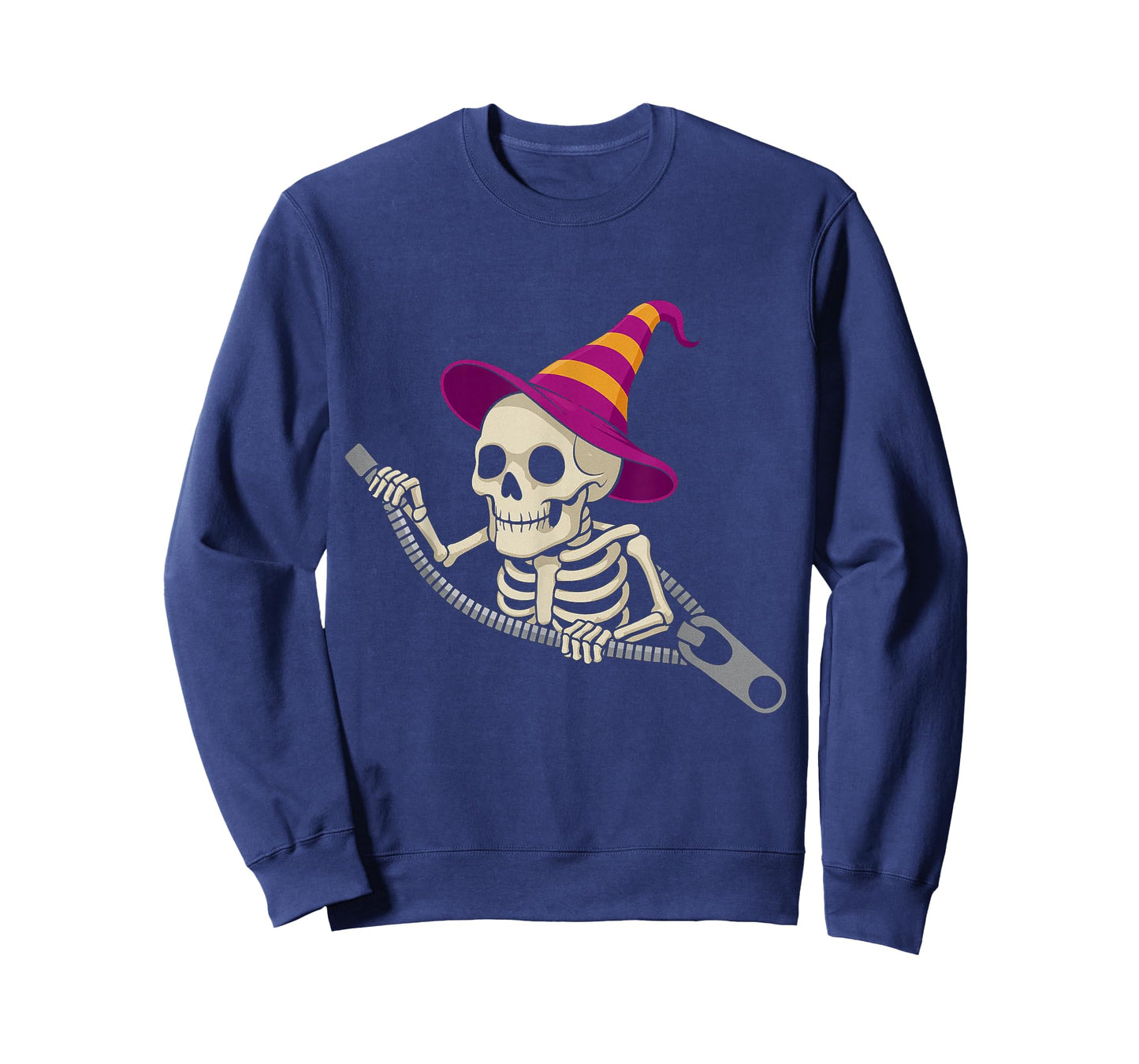 Skeleton in a Witch Hat Emerging from a Zipper for Halloween T-Shirt