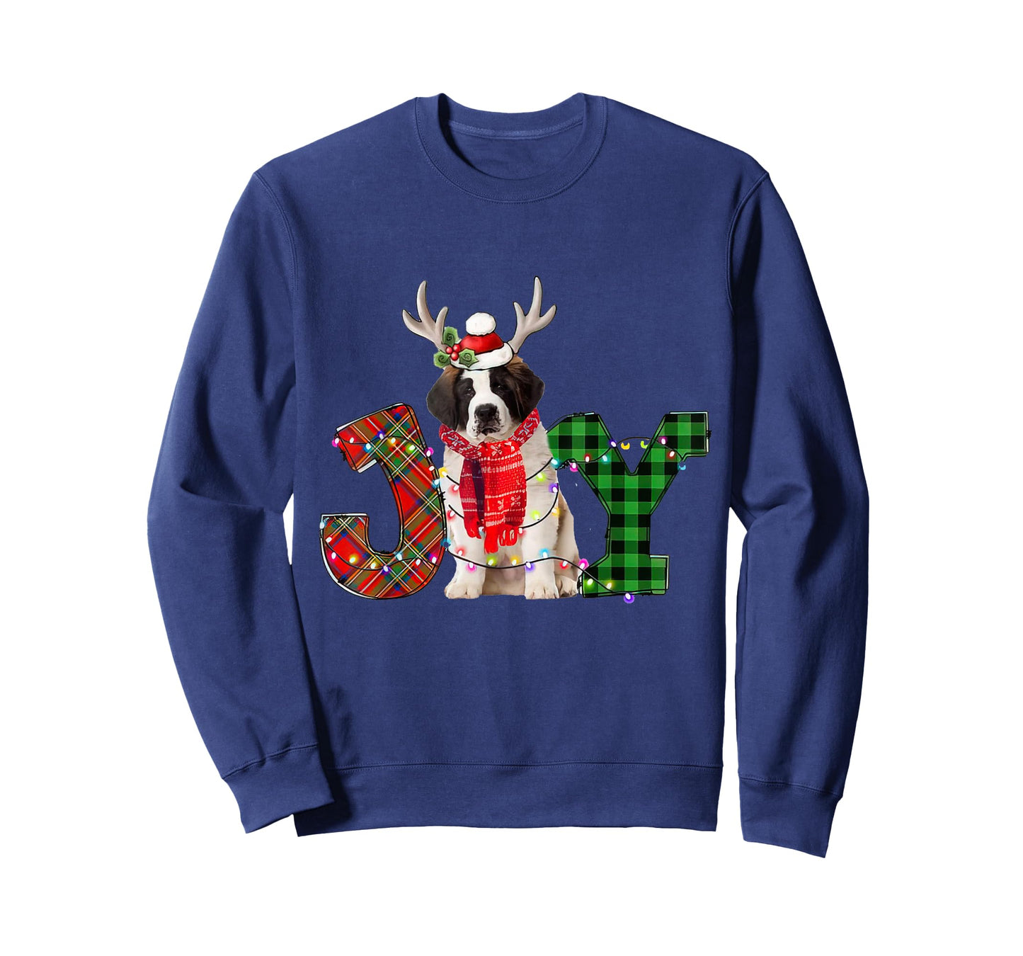 Joy Christmas Lights Saint Bernard Dog Santa Hat Pajama T-Shirt for Men Women Kids