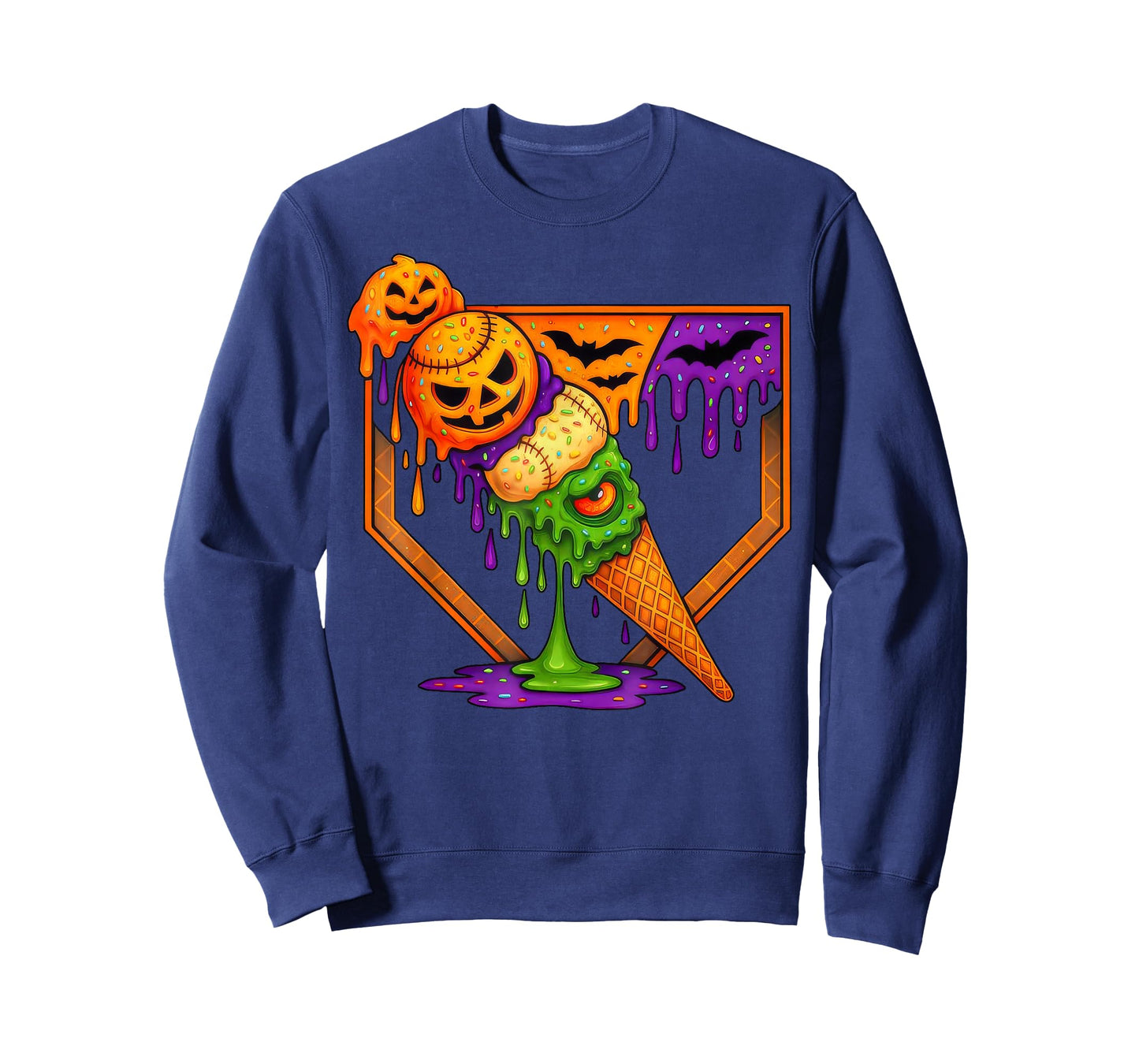Retro Home Plate Pumkin Baseball Ice Cream Halloween T-Shirt