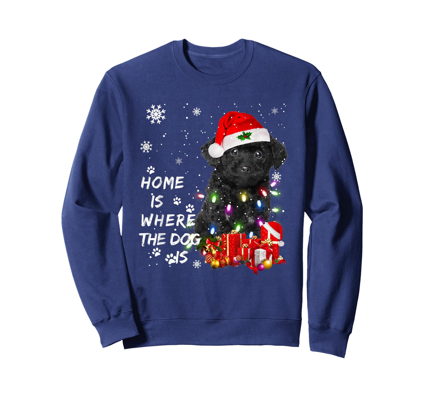 Black Poodle dog Santa Christmas Tree Lights Xmas Boys Dog T-Shirt
