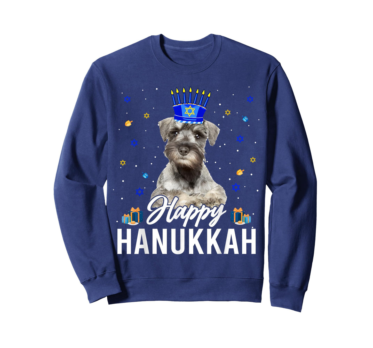 Happy Hanukkah Miniature Schnauzer Menorah Hat Jewish Xmas T-Shirt