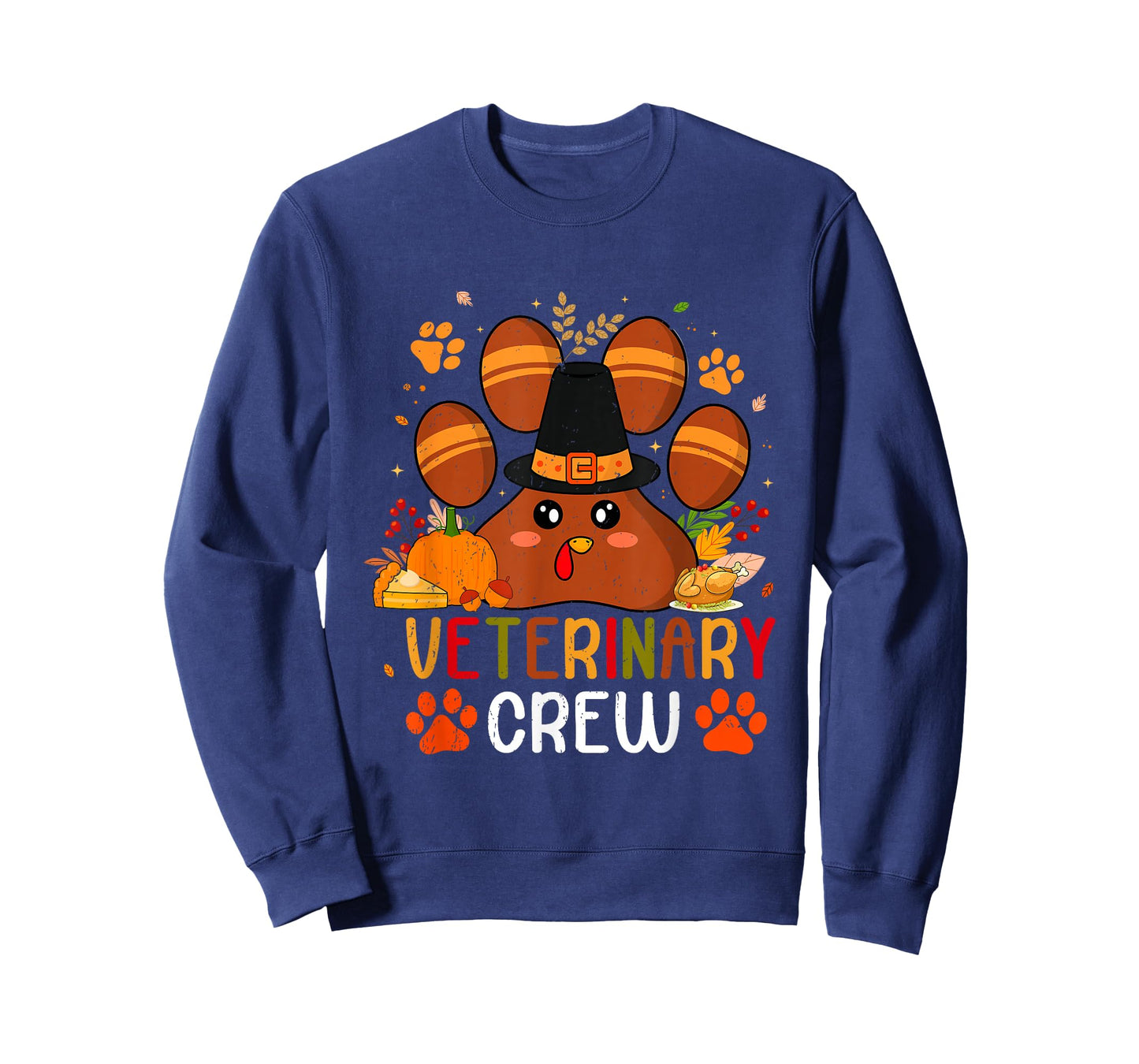 Veterinary Crew Vet Tech Dog Cat Paw Turkey Thanksgiving T-Shirt
