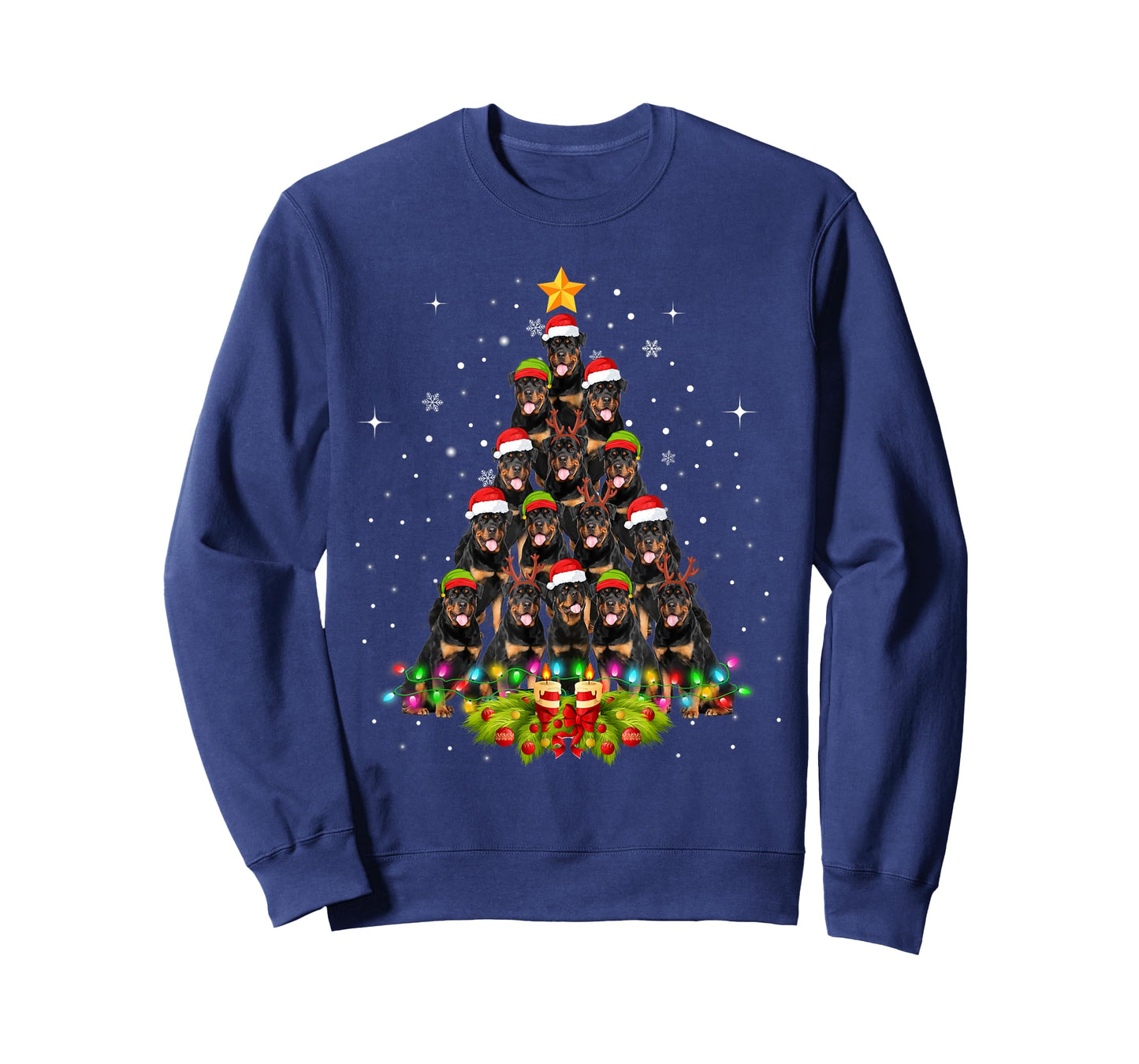 Rottweiler Dogs Tree Christmas Sweater Xmas Pet Animal Dog T-Shirt for Men Women Kids