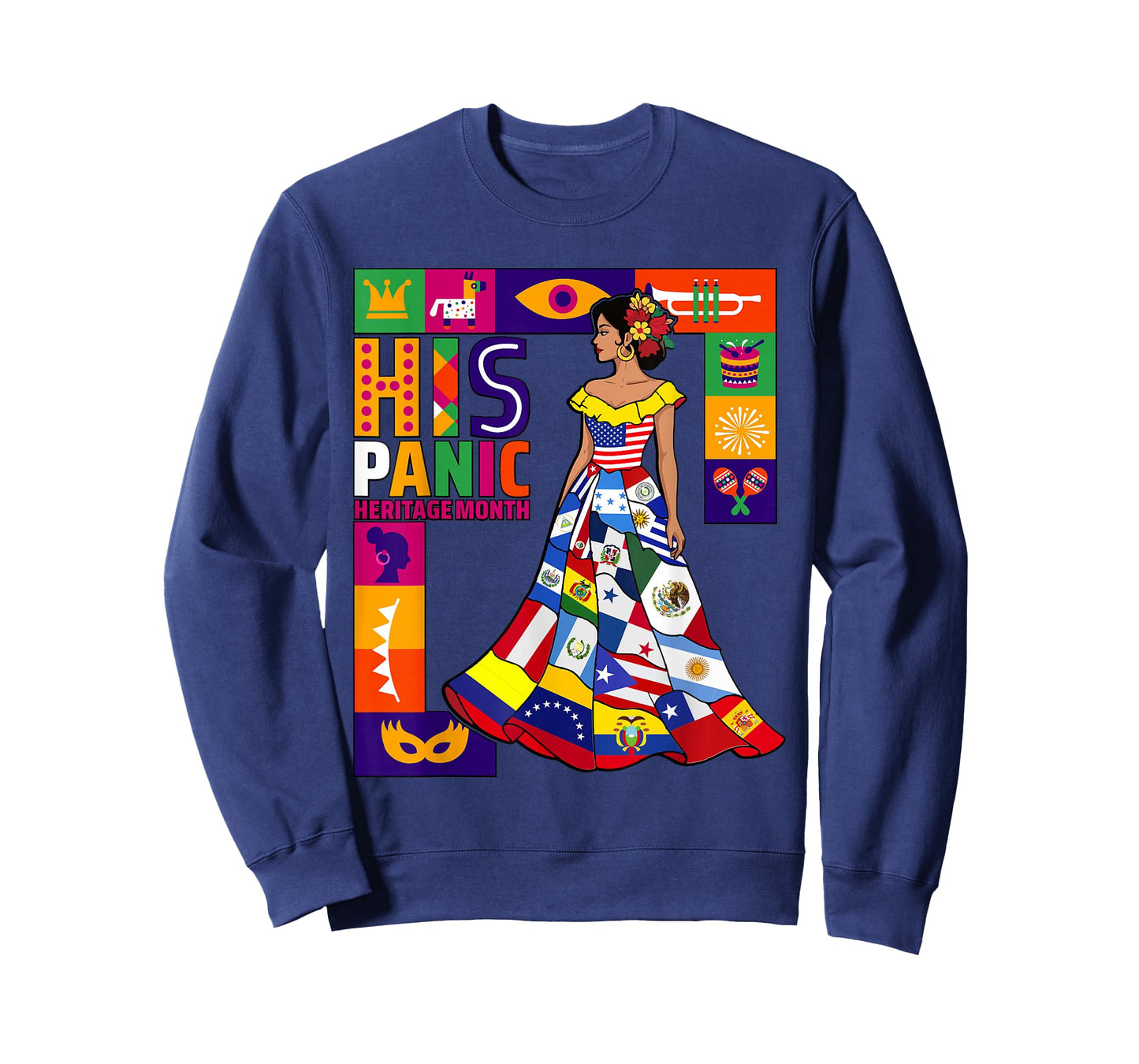 Women Dress Hispanic Heritage Month All Latin Countries Flag T-Shirt