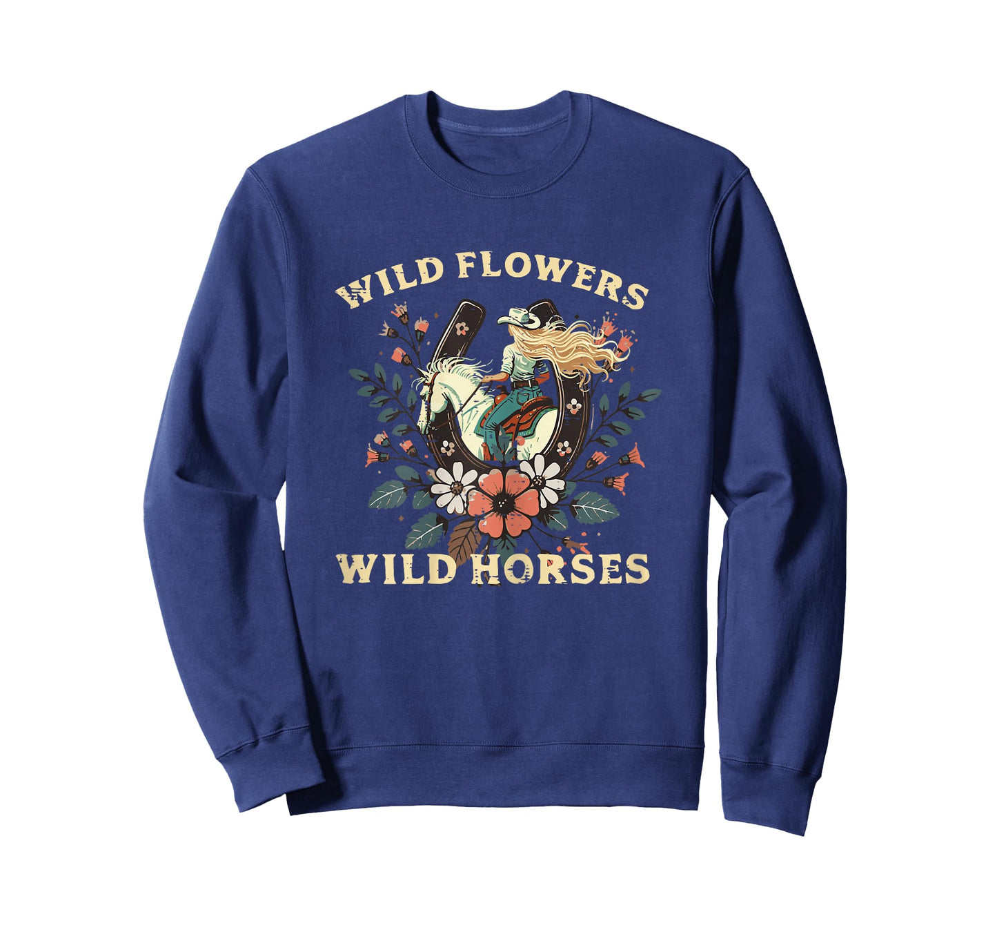 Wild Flowers Horses Vintage Equestrian Farm Women Girls Kids T-Shirt