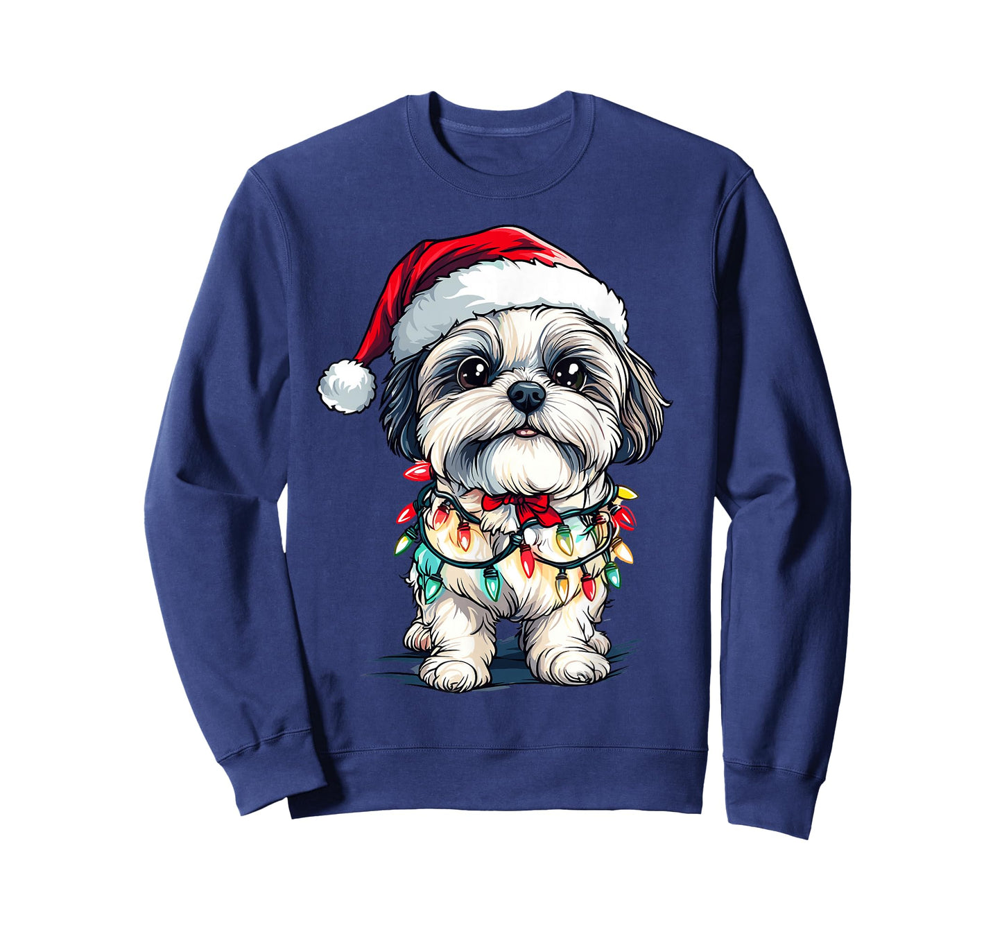 Shih Tzu Santa Christmas Tree Lights Xmas Dog Lover Pajama T-Shirt