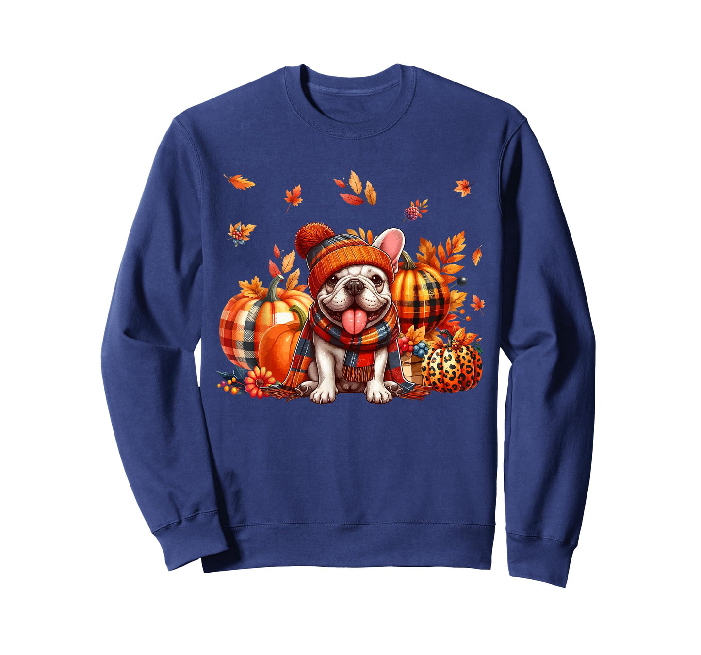 French Bulldog Thanksgiving Leopard Pumpkins Fall Leaves T-Shirt