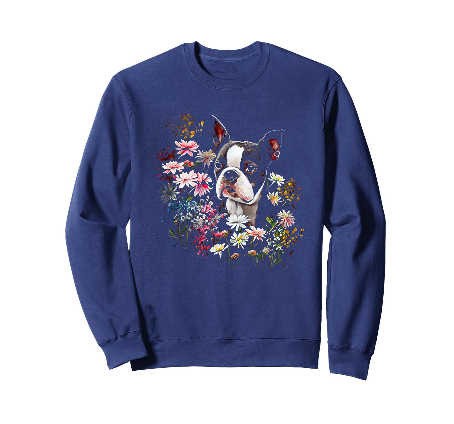 Watercolor Boston Terrier with flowers - Bostie T-Shirt