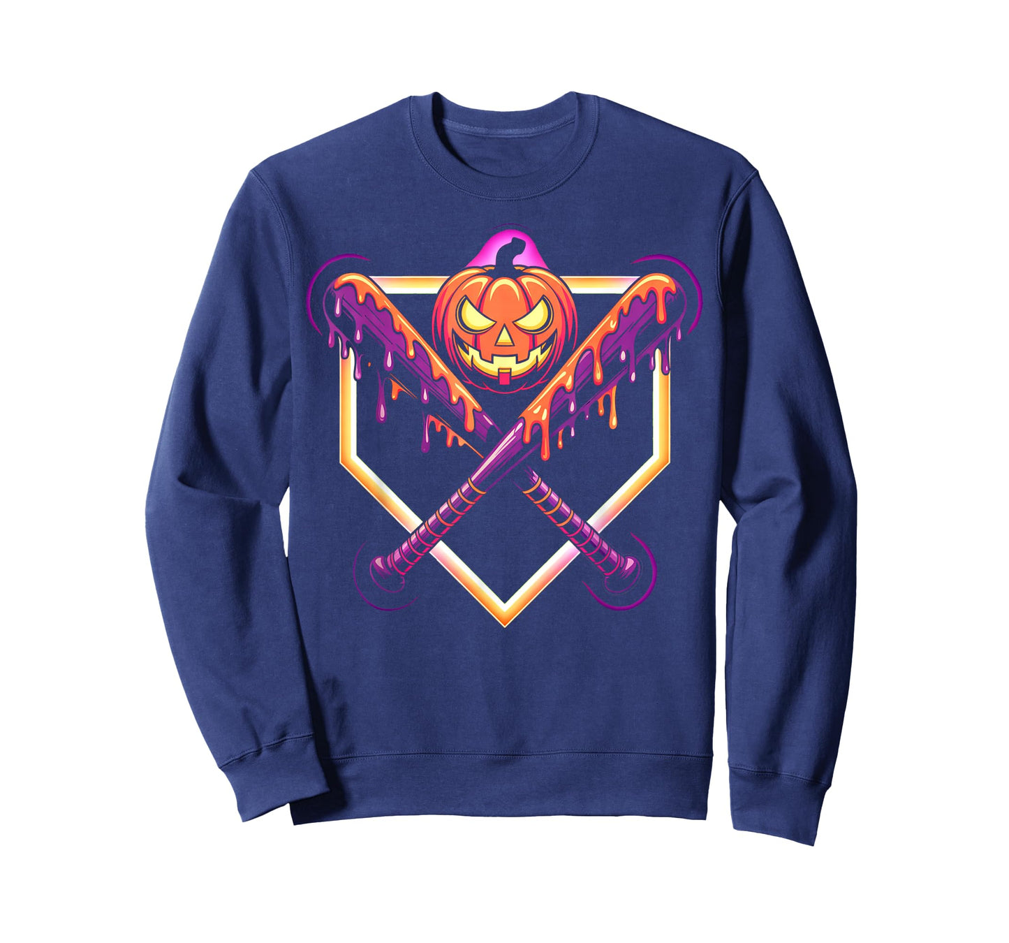 Halloween Pumpkin Baseball Crossed Bats Dripping Horror T-Shirt
