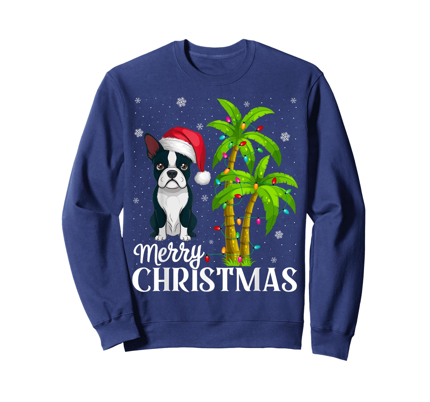 Boston Terrier Lovers Men Women Christmas Tree Lights Beach T-Shirt