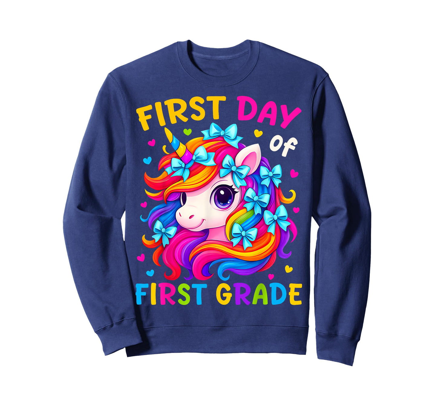 First Day of 1st Grade Kids Girl Bow Unicorn Back To School T-Shirt