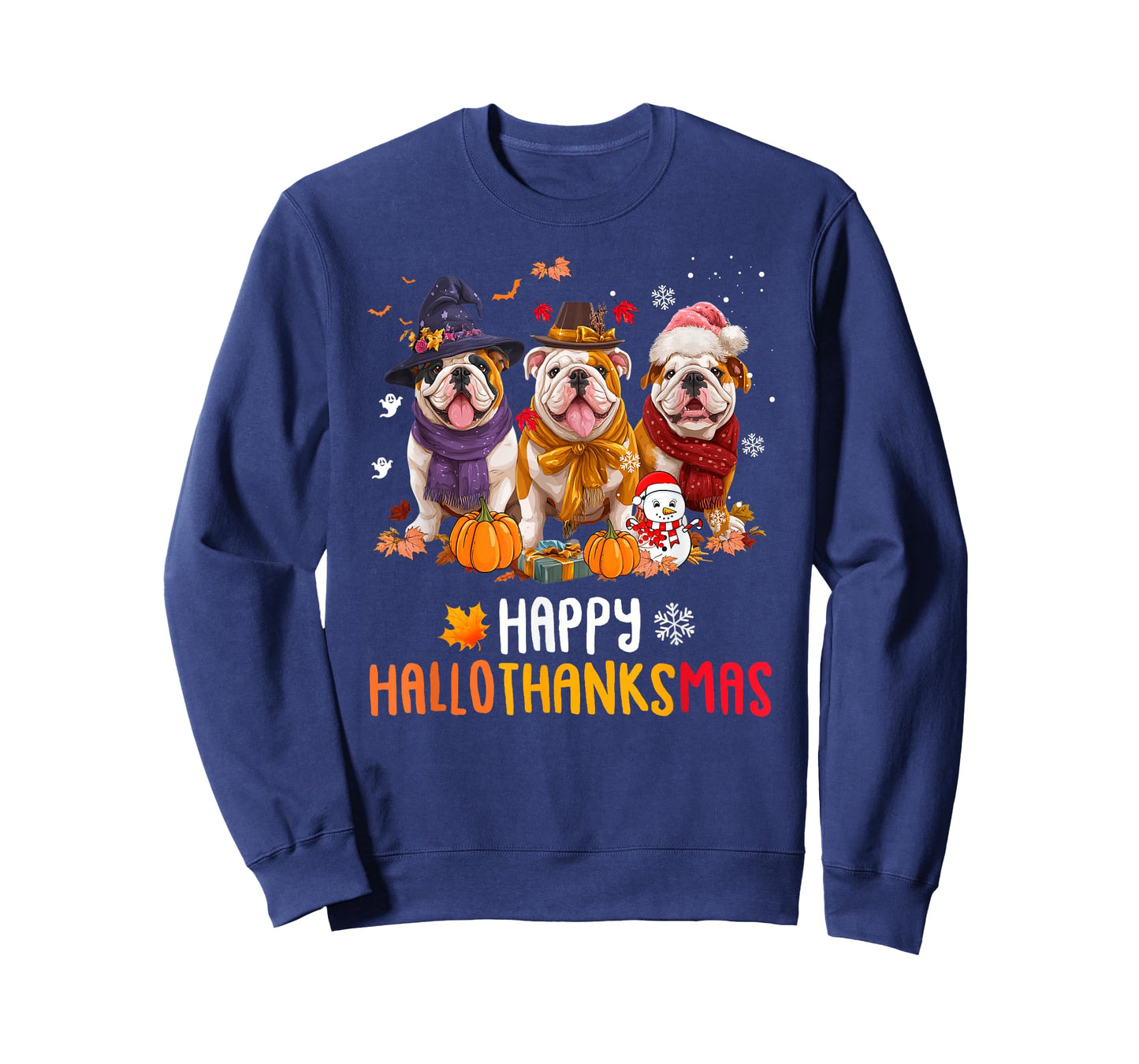 Bulldog Dog Christmas Happy Hallothankmas Thanksgiving T-Shirt