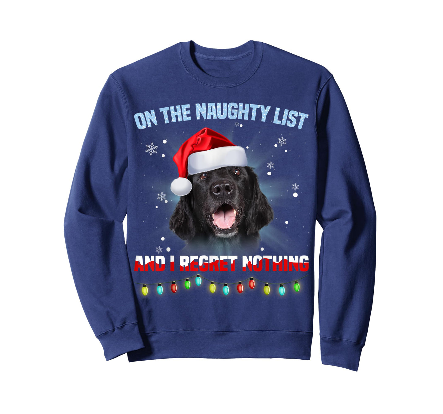 On The Naughty List And Flat Coated Retriever Christmas T-Shirt