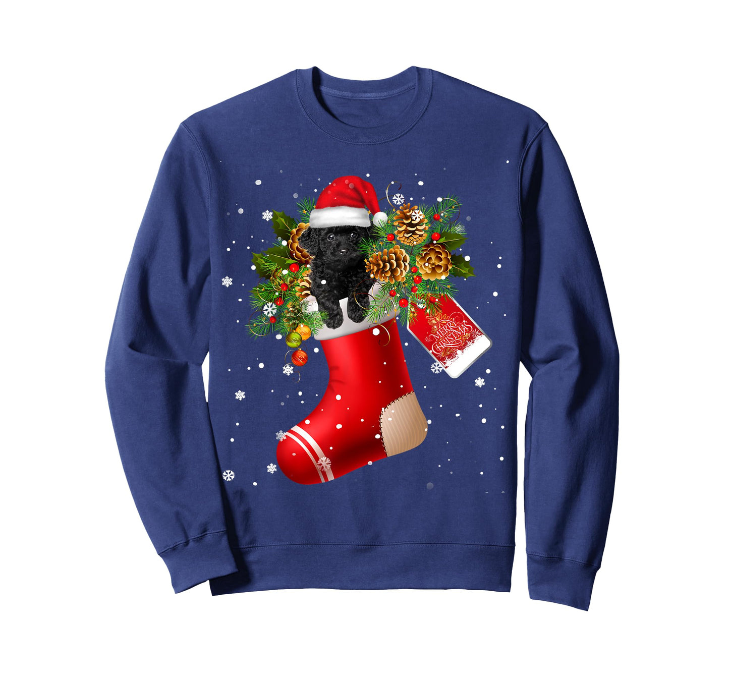 Santa Black Toy Poodle In Christmas Sock Pajama T-Shirt