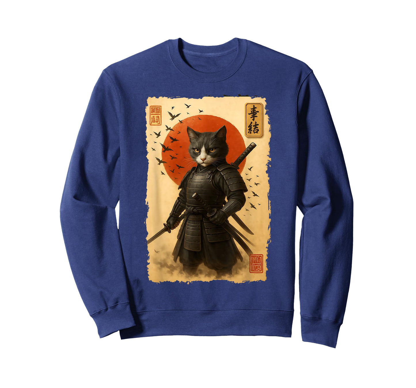 Vintage Japanese Art Anime Samurai Cat Warrior Men Women T-Shirt