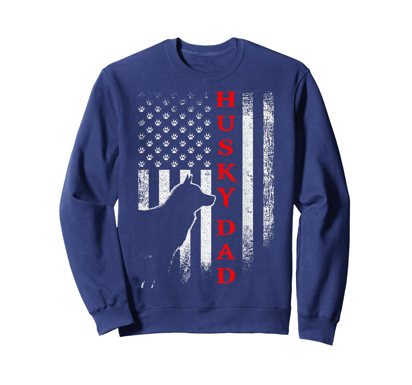 Vintage USA American Flag Siberian Husky Dog Dad Silhouette Women Men T-Shirt