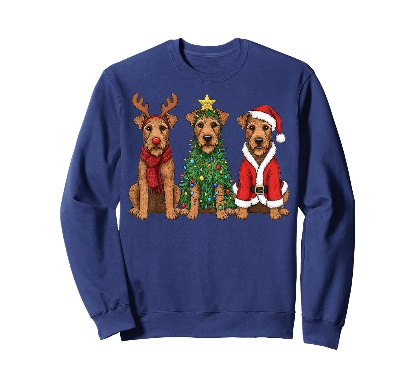Retro Christmas Irish Terrier Santa Reindeer Dog Lover T-Shirt