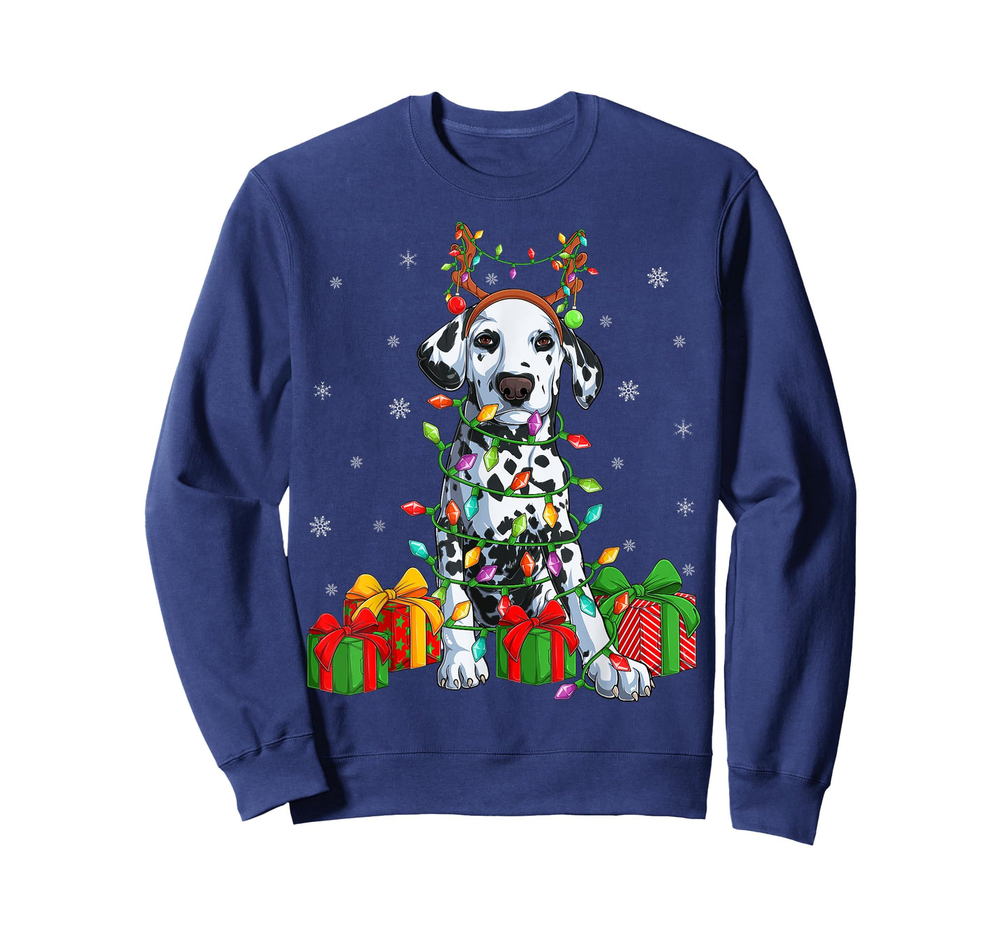 Dalmatian Dog Xmas Lighting Reindeer Hat Dalmatian Christmas T-Shirt for Men Women Kids