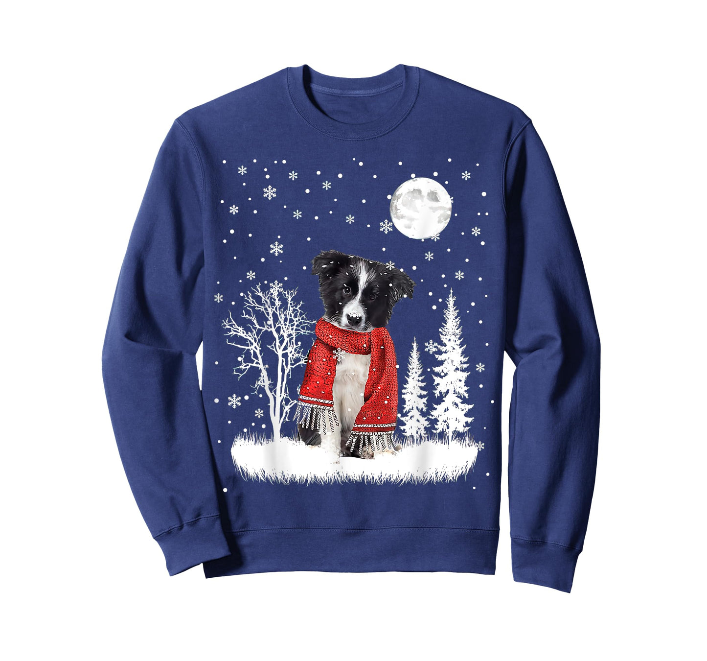 Border Collie Under Moonlight Snow Christmas Pajama T-Shirt