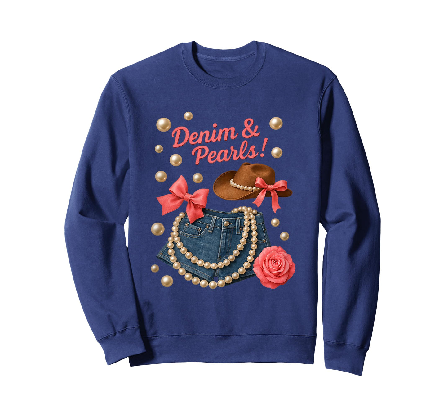 Denim and Pearls Cowgirl Outfit Western Rodeo Style Women T-Shirt