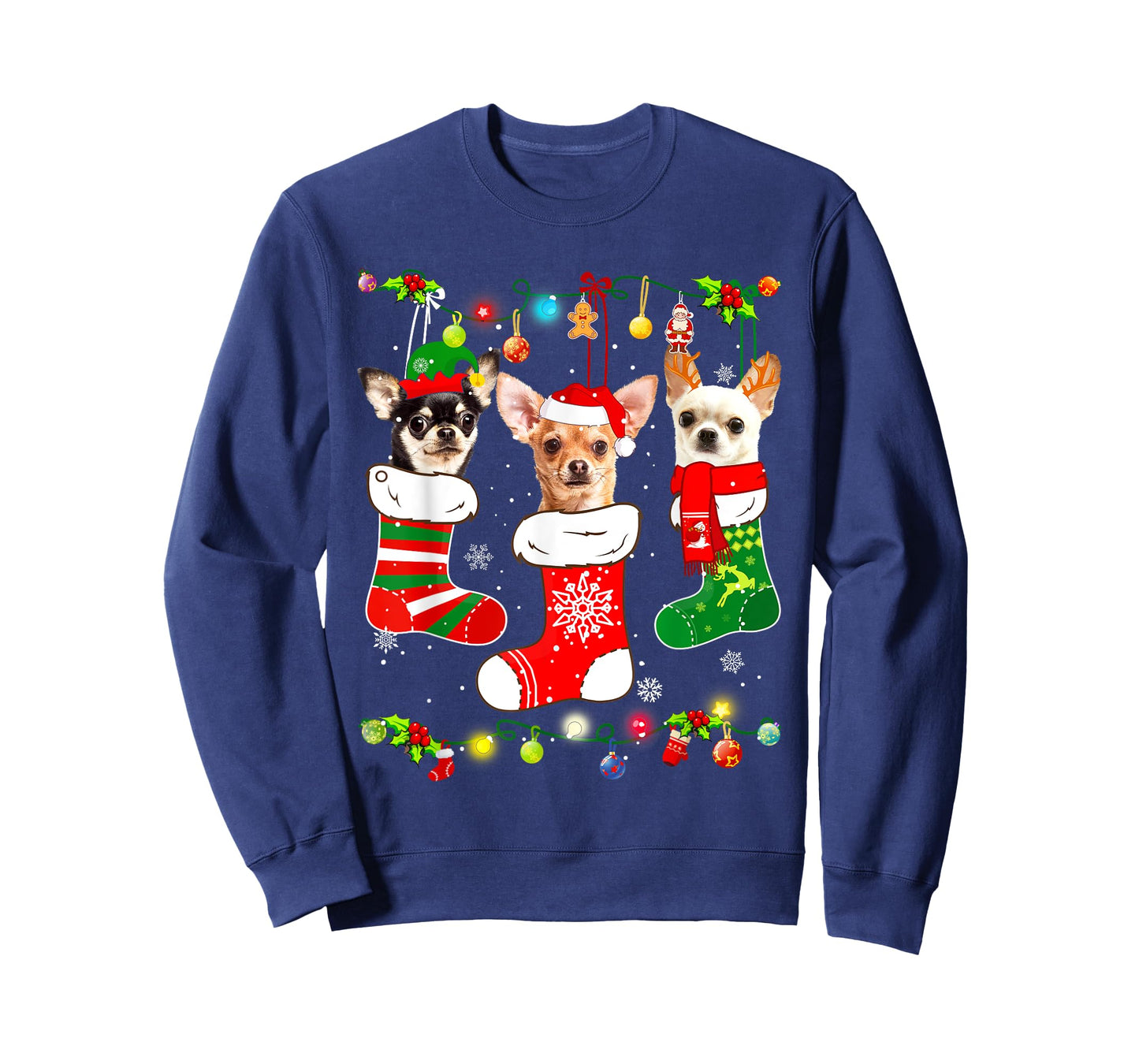 Chihuahua Christmas Lights Gift Funny Xmas Dog Lover T-Shirt