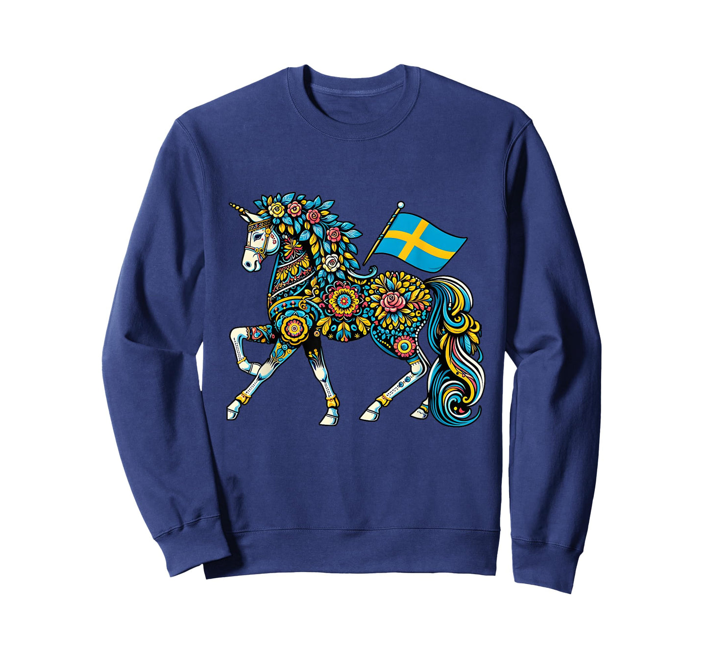 Swedish Dala Horse Folk Art Sweden Flag Dalahelmsoljd Horse T-Shirt