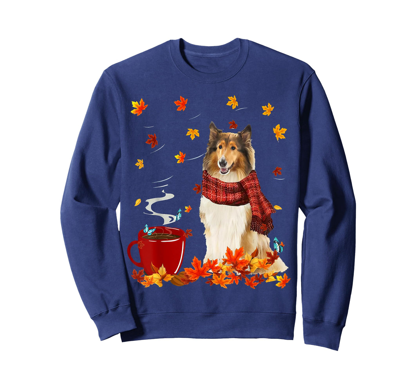 Rough Collie Fall Red Scarf Autumn Leaf For Dog Lover T-Shirt