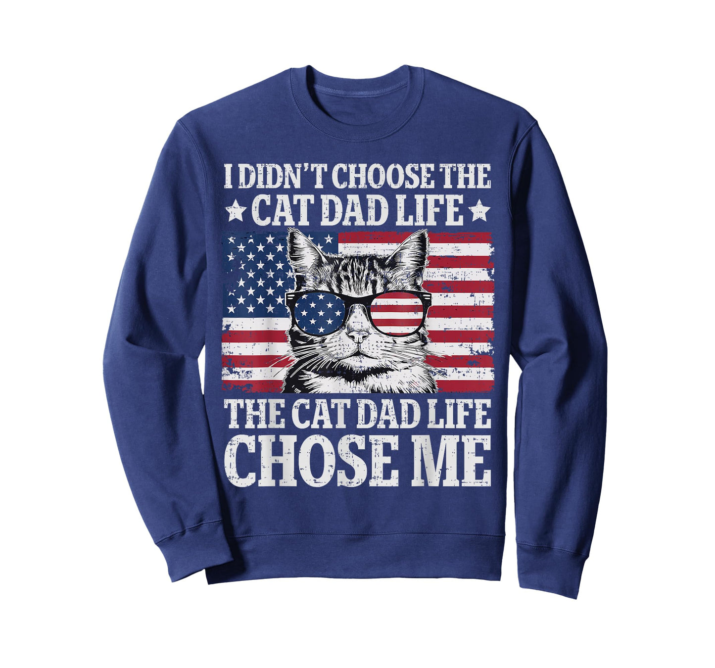 Vintage American Flag Cat Dad Father's Day Kitten Daddy T-Shirt