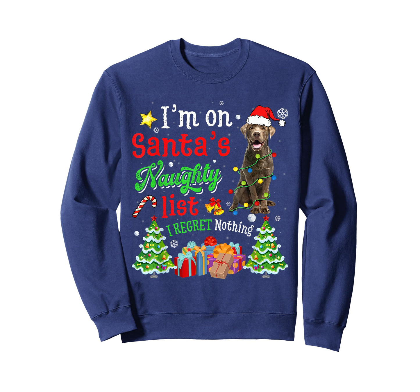 Labrador Dog On Santa's Naughty Funny List Xmas T-Shirt for Men Women Kids
