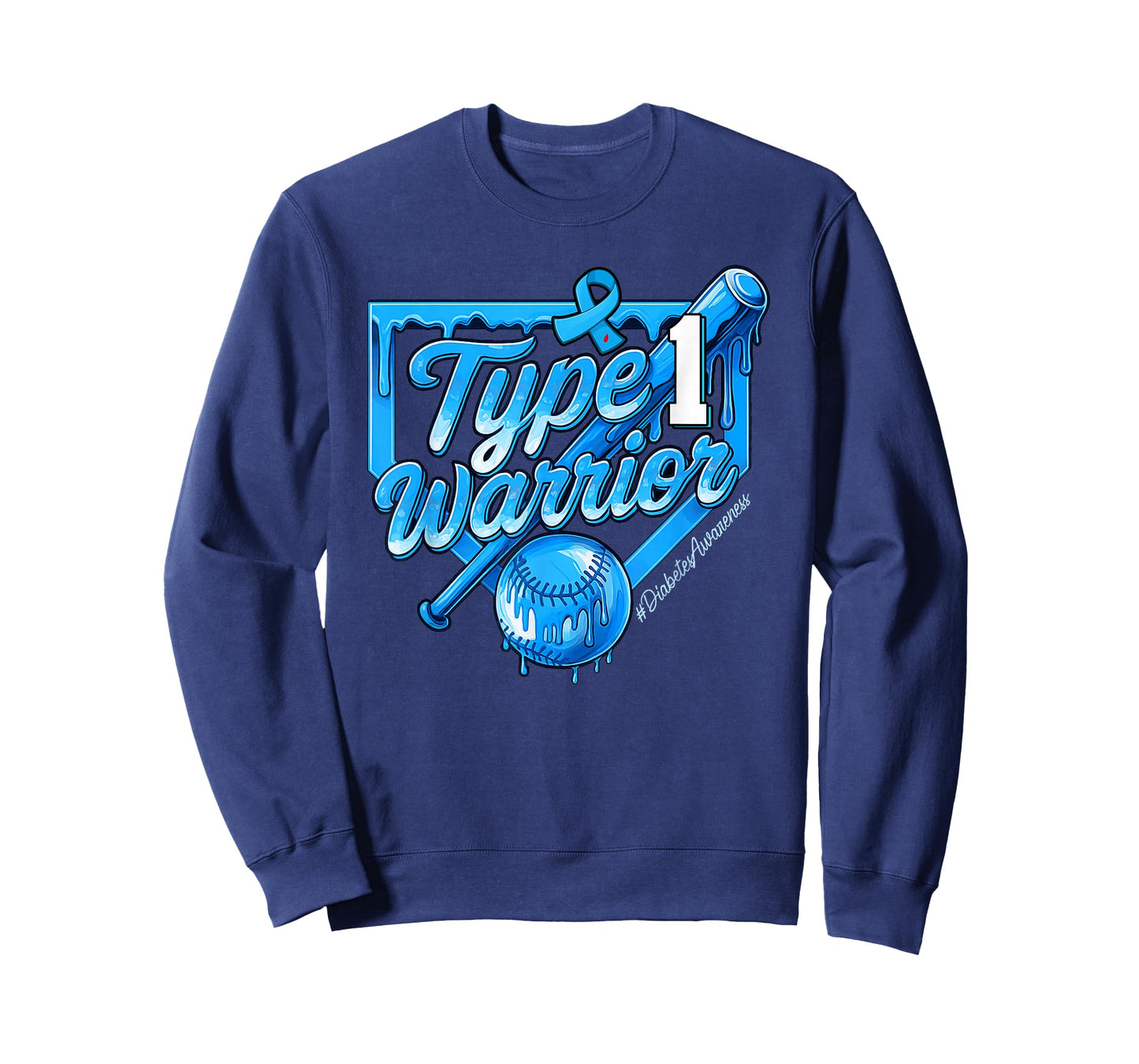 T1D Warrior Baseball Drip Boys Home Plate Blue Ribbon T-Shirt