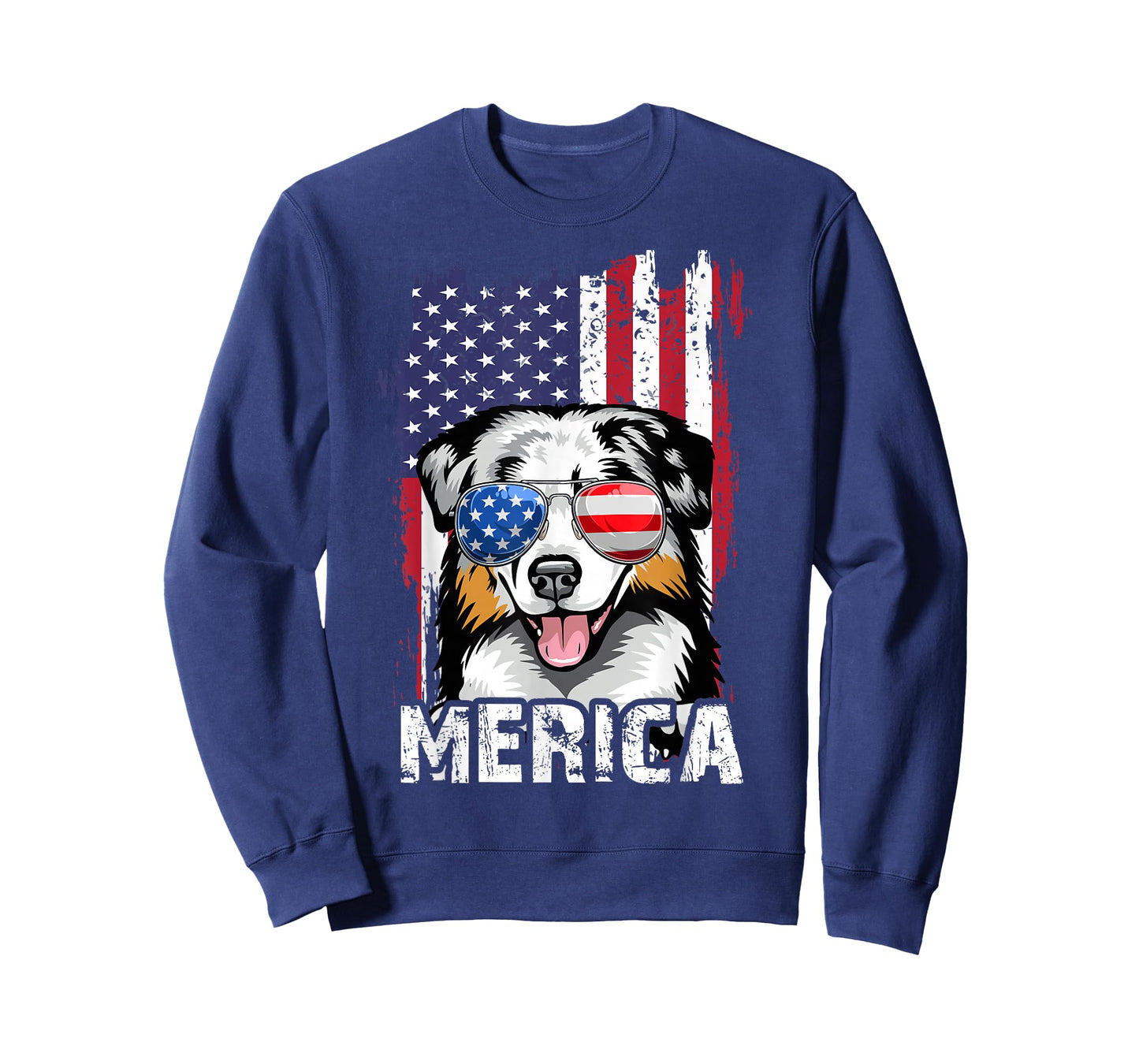 Australian Shepherd 4th of July Merica USA Flag Aussie Dog T-Shirt