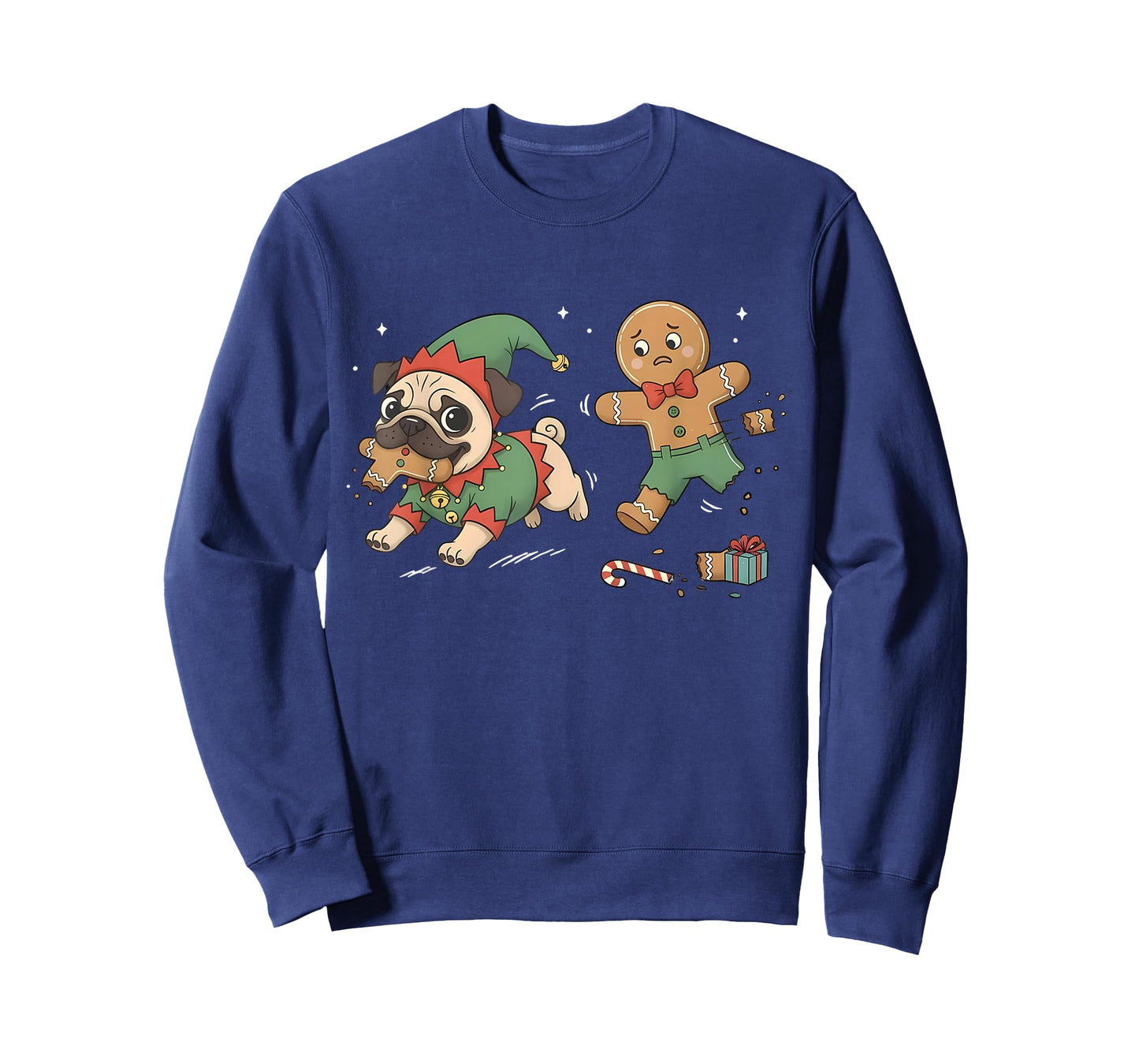 Funny Gingerbread Chasing Pug Christmas Dog Mom Pug Lovers T-Shirt