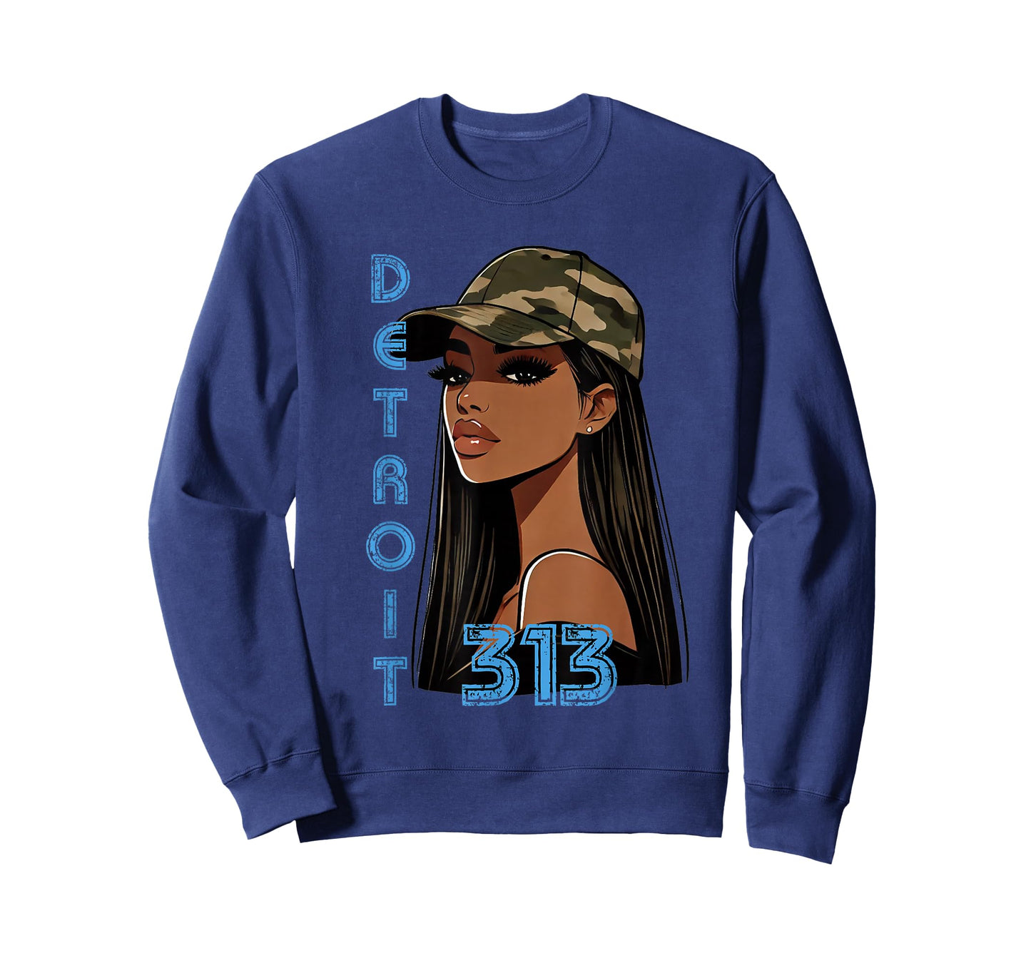 Detroit 313 Black Woman Camo Hat Hometown T-Shirt